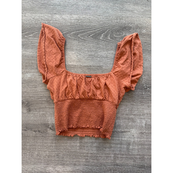 Billabong Secret Sun Tank Top Burnt Orange Medium Smocked Fitted Off Shoulder - Picture 1 of 6